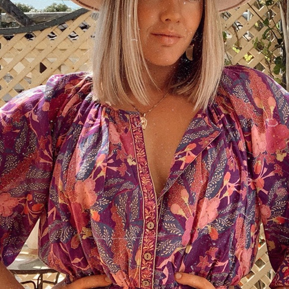 Bohemian Gypsy Purple Floral Print Mini Ruffle dress - Picture 11 of 16